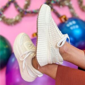 Cream Crochet Platform Sneakers